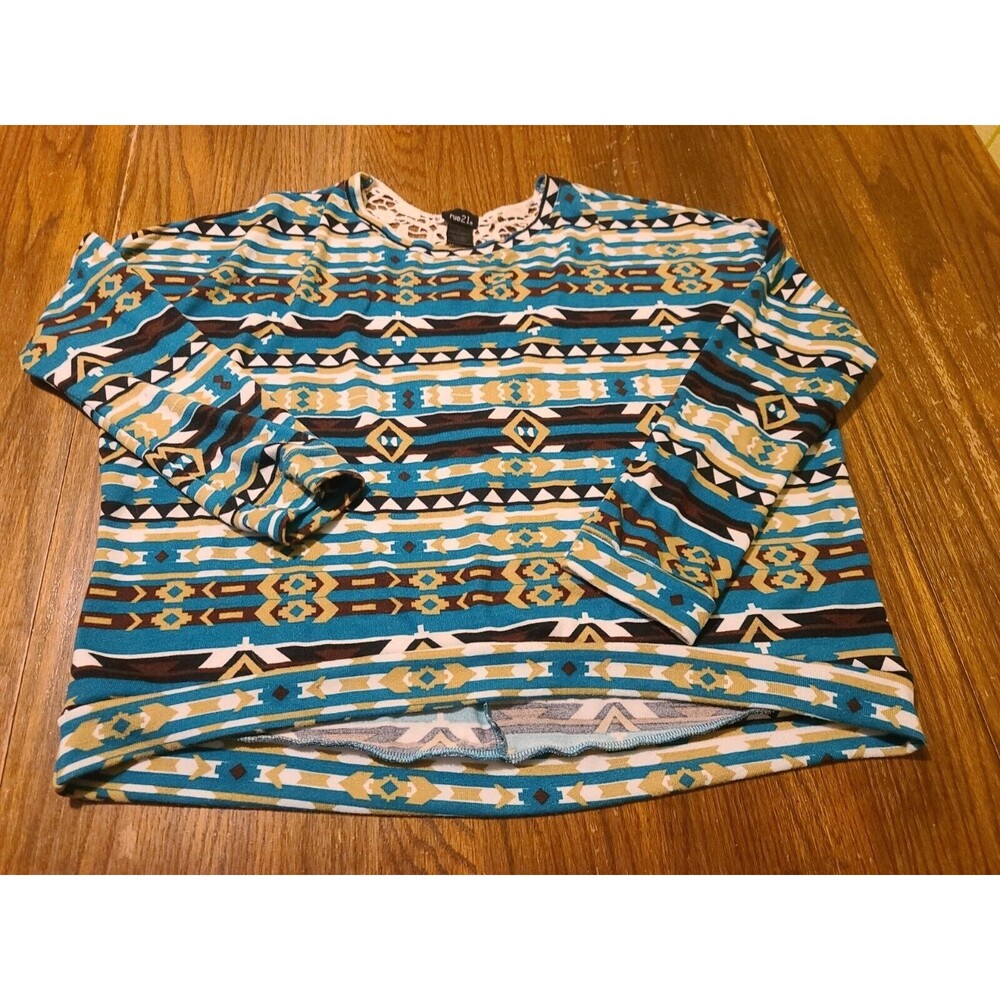 Rue21 Teal Black Aztec Print Long Dolman Sleeve Top